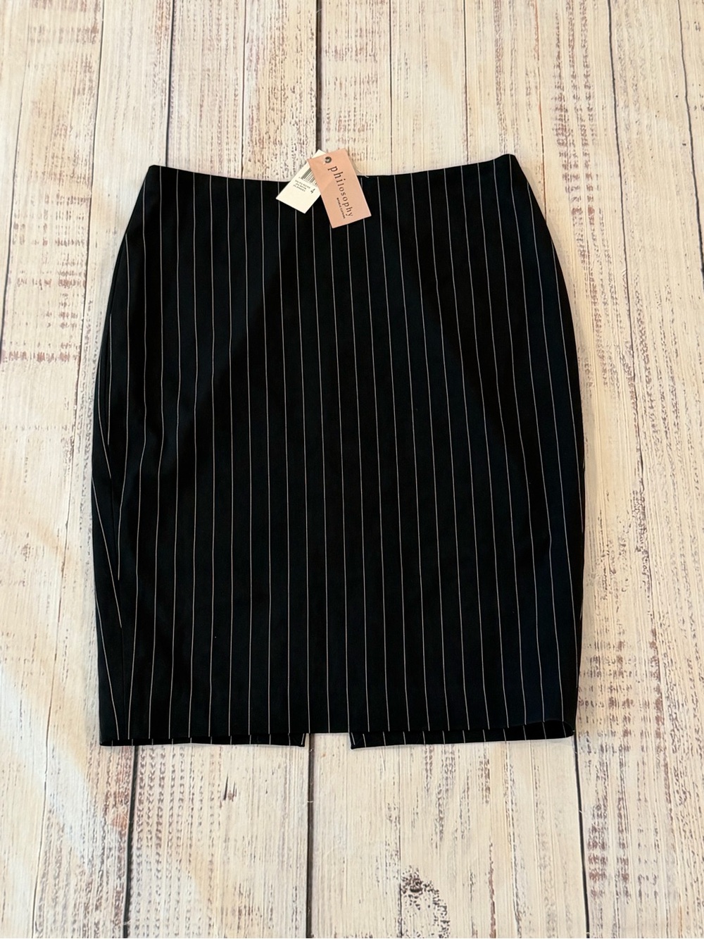 NWT Philosophy Republic Clothing Women's Size 4 Pencil Skirt Black Pinstripe